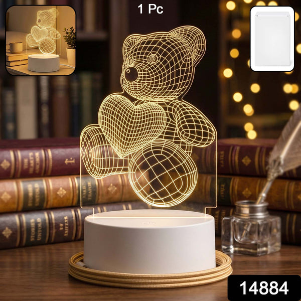 3D Teddy Bear LED Night Lamp ‰ÛÒ Soft LED Desk Light with Heart Design (1 Pc)
